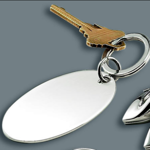 Engravable Oval Silver Keychain