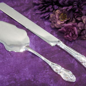 Engraved Wedding Cake Knife And Server Set With Scalloped Design
