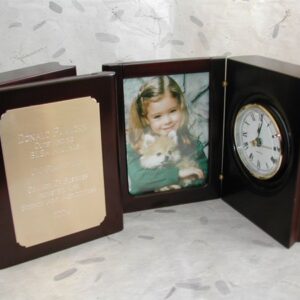 Engraved Rosewood Book Clock Award With Frame